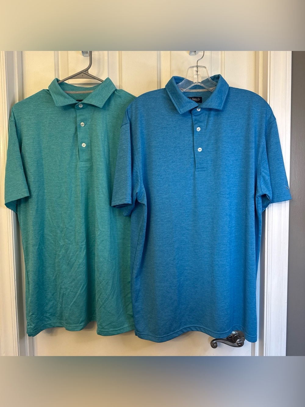 Fish Hippie Polo Shirts 2 Men’s L Blue Aqua Stretch  Performance  Golf Preppy